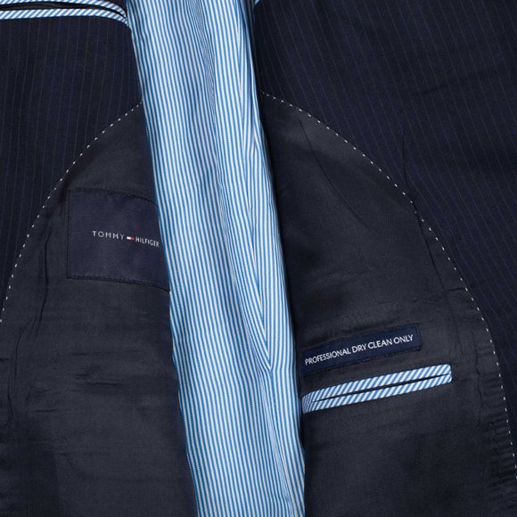 Tommy Hilfiger Pin Stripe Navy Blue Blazer double vent suit jacket 42R - Picture 9 of 12